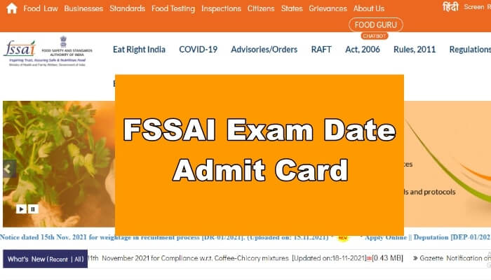 FSSAI Exam Date Admit Card